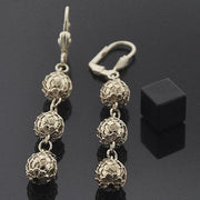 Oro Laminado Long Earring, Gold Filled Style Ball Design, Polished, Golden Finish