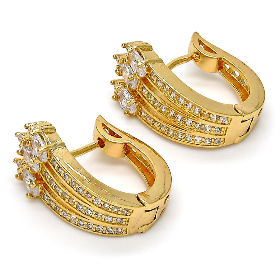 Oro Laminado Huggie Hoop, Gold Filled Style with White Micro Pave, Polished, Golden Finish