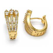 Oro Laminado Huggie Hoop, Gold Filled Style with White Micro Pave, Polished, Golden Finish