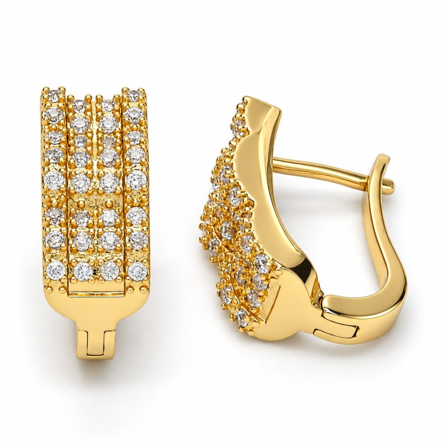 Oro Laminado Huggie Hoop, Gold Filled Style with White Micro Pave, Polished, Golden Finish