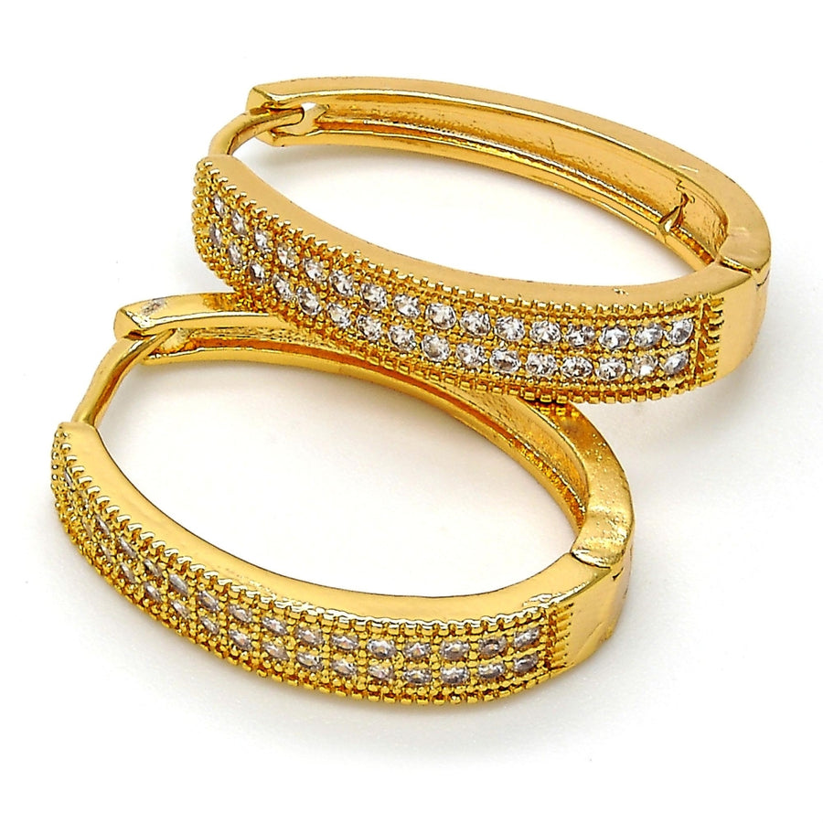Oro Laminado Huggie Hoop, Gold Filled Style with White Micro Pave, Polished, Golden Finish