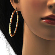 Oro Laminado Large Hoop, Gold Filled Style Hollow and Twist Design, Diamond Cutting Finish, Golden Finish