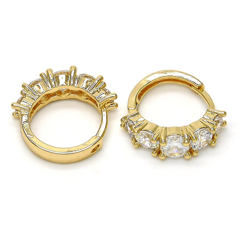 Oro Laminado Huggie Hoop, Gold Filled Style with White Cubic Zirconia, Polished, Golden Finish