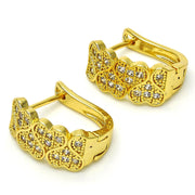 Oro Laminado Huggie Hoop, Gold Filled Style Heart Design, with White Cubic Zirconia, Polished, Golden Finish