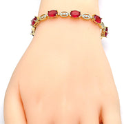Oro Laminado Tennis Bracelet, Gold Filled Style Box Lock Design, with Ruby and White Cubic Zirconia, Polished, Golden Finish