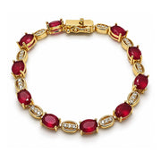 Oro Laminado Tennis Bracelet, Gold Filled Style Box Lock Design, with Ruby and White Cubic Zirconia, Polished, Golden Finish