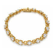 Oro Laminado Tennis Bracelet, Gold Filled Style Box Lock Design, with White Cubic Zirconia, Polished, Golden Finish