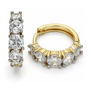Oro Laminado Huggie Hoop, Gold Filled Style with White Cubic Zirconia, Polished, Two Tone