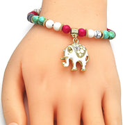 Oro Laminado Charm Bracelet, Gold Filled Style with White Crystal, White Enamel Finish, Golden Finish