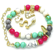 Oro Laminado Charm Bracelet, Gold Filled Style with White Crystal, White Enamel Finish, Golden Finish