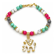 Oro Laminado Charm Bracelet, Gold Filled Style with White Crystal, White Enamel Finish, Golden Finish