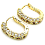 Oro Laminado Huggie Hoop, Gold Filled Style with Garnet and White Cubic Zirconia, Polished, Golden Finish