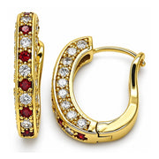 Oro Laminado Huggie Hoop, Gold Filled Style with Garnet and White Cubic Zirconia, Polished, Golden Finish
