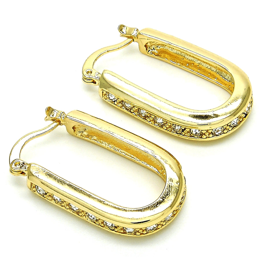 Oro Laminado Small Hoop, Gold Filled Style with White Crystal, Polished, Golden Finish