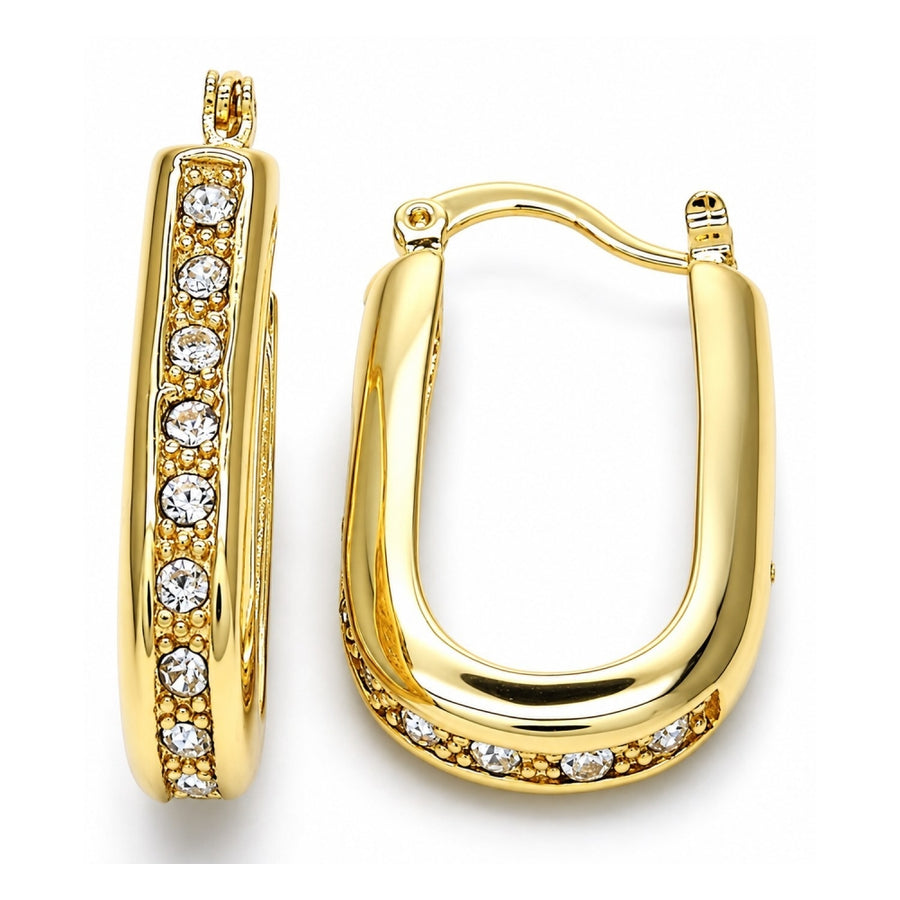 Oro Laminado Small Hoop, Gold Filled Style with White Crystal, Polished, Golden Finish
