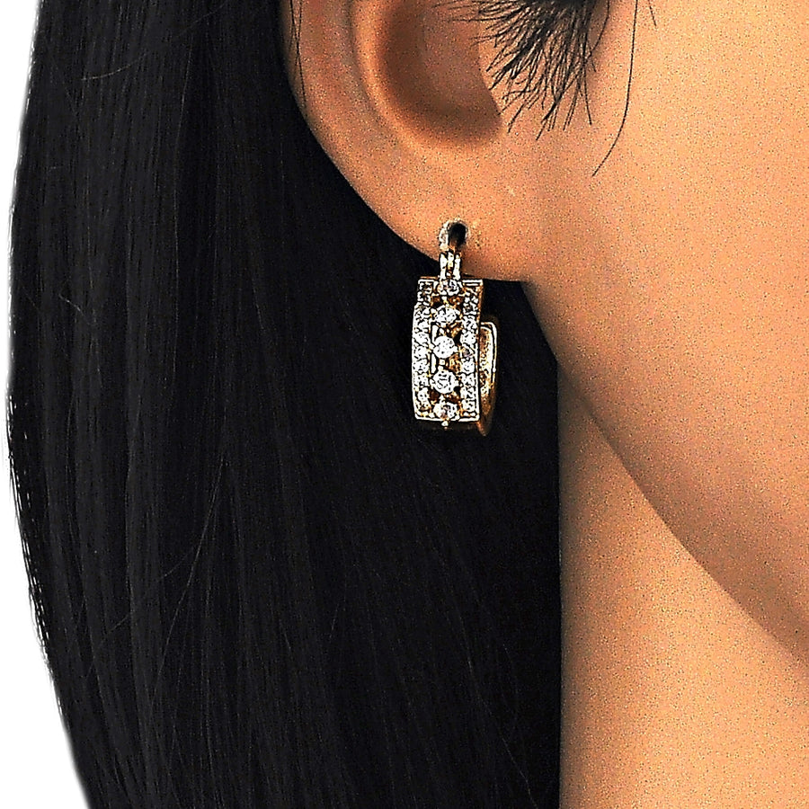 Oro Laminado Small Hoop, Gold Filled Style with White Cubic Zirconia, Polished, Golden Finish
