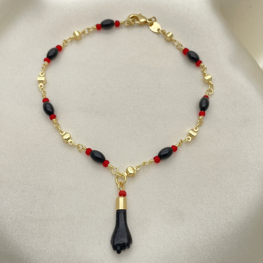 Oro Laminado Charm Anklet , Gold Filled Style Polished, Golden Finish