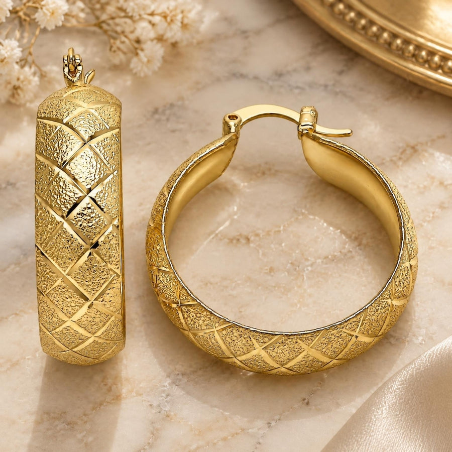 Oro Laminado Medium Hoop, Gold Filled Style Matte Finish, Golden Finish
