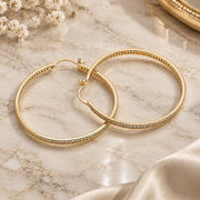 Oro Laminado Large Hoop, Gold Filled Style with White Micro Pave, Polished, Golden Finish