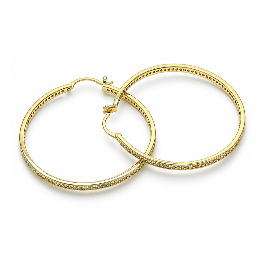 Oro Laminado Large Hoop, Gold Filled Style with White Micro Pave, Polished, Golden Finish