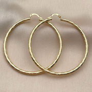 Oro Laminado Large Hoop, Gold Filled Style Hollow Design, Diamond Cutting Finish, Golden Finish