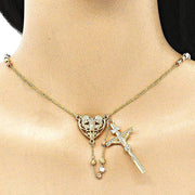 Oro Laminado Thin Rosary, Gold Filled Style Guadalupe and Crucifix Design, Diamond Cutting Finish, Tricolor