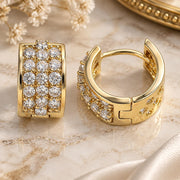 Oro Laminado Huggie Hoop, Gold Filled Style with White Cubic Zirconia, Polished, Golden Finish