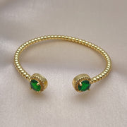 Oro Laminado Individual Bangle, Gold Filled Style with Green Cubic Zirconia and White Micro Pave, Polished, Golden Finish