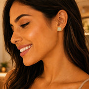Oro Laminado Stud Earring, Gold Filled Style with White Micro Pave, Polished, Golden Finish