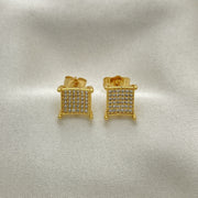 Oro Laminado Stud Earring, Gold Filled Style with White Micro Pave, Polished, Golden Finish