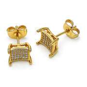 Oro Laminado Stud Earring, Gold Filled Style with White Micro Pave, Polished, Golden Finish