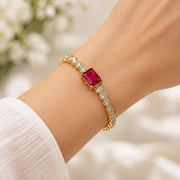 Oro Laminado Individual Bangle, Gold Filled Style with Garnet and White Cubic Zirconia, Polished, Golden Finish