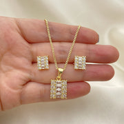 Oro Laminado Earring and Pendant Adult Set, Gold Filled Style Baguette and Cluster Design, Polished, Golden Finish