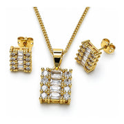 Oro Laminado Earring and Pendant Adult Set, Gold Filled Style Baguette and Cluster Design, Polished, Golden Finish