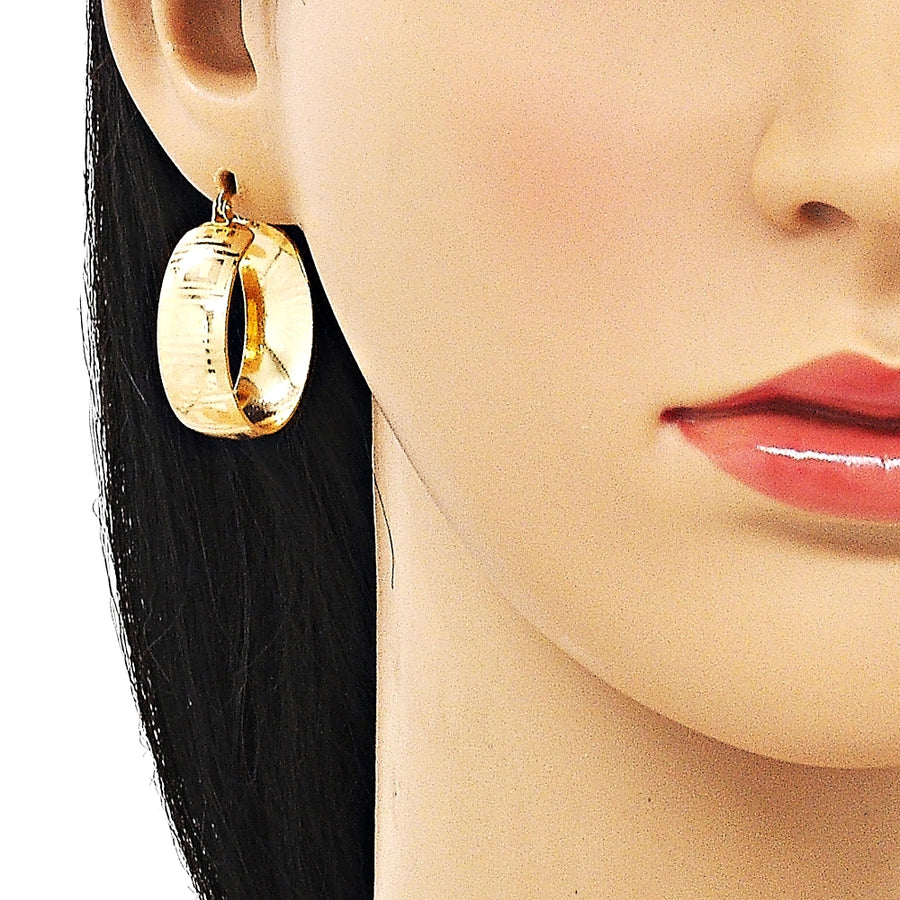 Oro Laminado Small Hoop, Gold Filled Style Greek Key Design, Polished, Golden Finish
