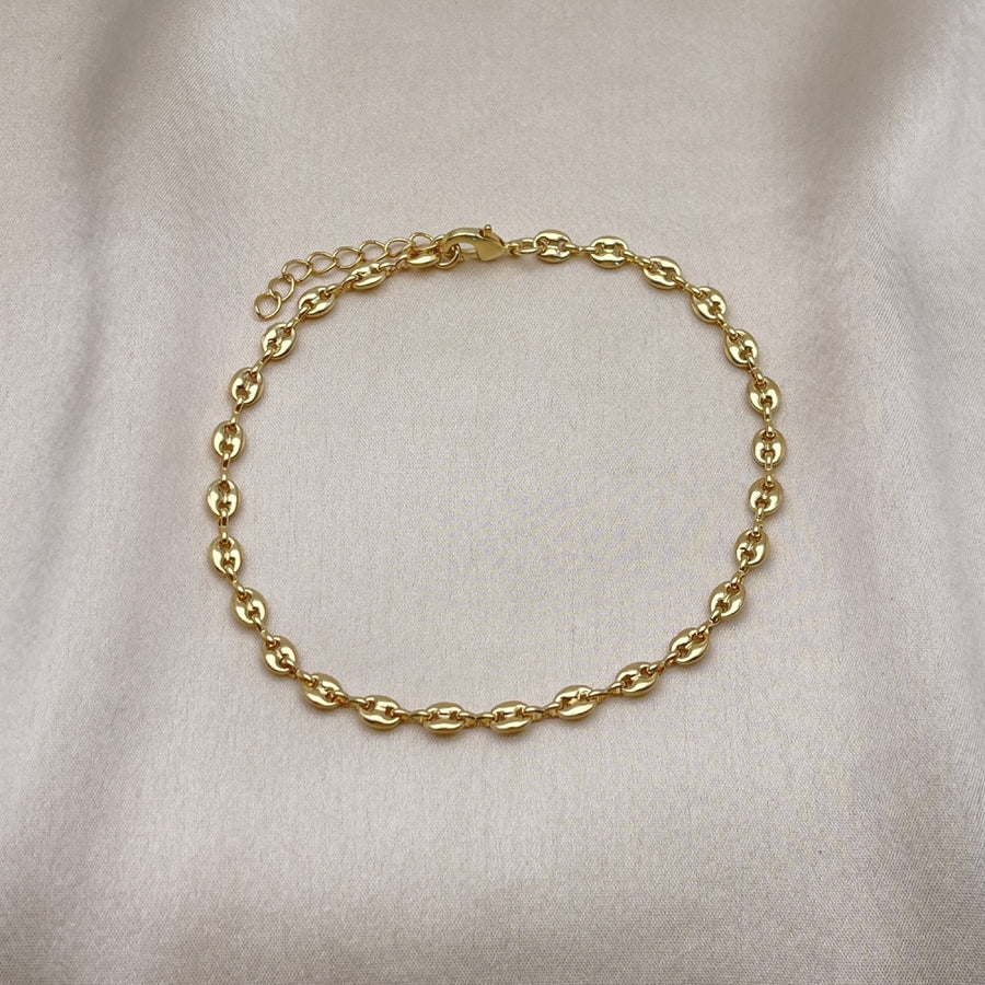 Oro Laminado Basic Anklet, Gold Filled Style Puff Mariner Design, Polished, Golden Finish