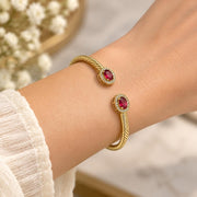 Oro Laminado Individual Bangle, Gold Filled Style Twist Design, with Ruby Cubic Zirconia and White Micro Pave, Polished, Golden Finish