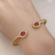 Oro Laminado Individual Bangle, Gold Filled Style Twist Design, with Ruby Cubic Zirconia and White Micro Pave, Polished, Golden Finish