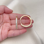 Oro Laminado Huggie Hoop, Gold Filled Style Baguette Design, with White Cubic Zirconia, Polished, Golden Finish