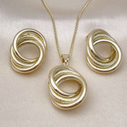 Oro Laminado Earring and Pendant Adult Set, Gold Filled Style Hollow and Love Knot Design, Matte Finish, Golden Finish