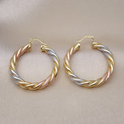 Oro Laminado Medium Hoop, Gold Filled Style Twist Design, Matte Finish, Tricolor