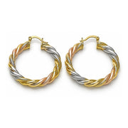 Oro Laminado Medium Hoop, Gold Filled Style Twist Design, Matte Finish, Tricolor
