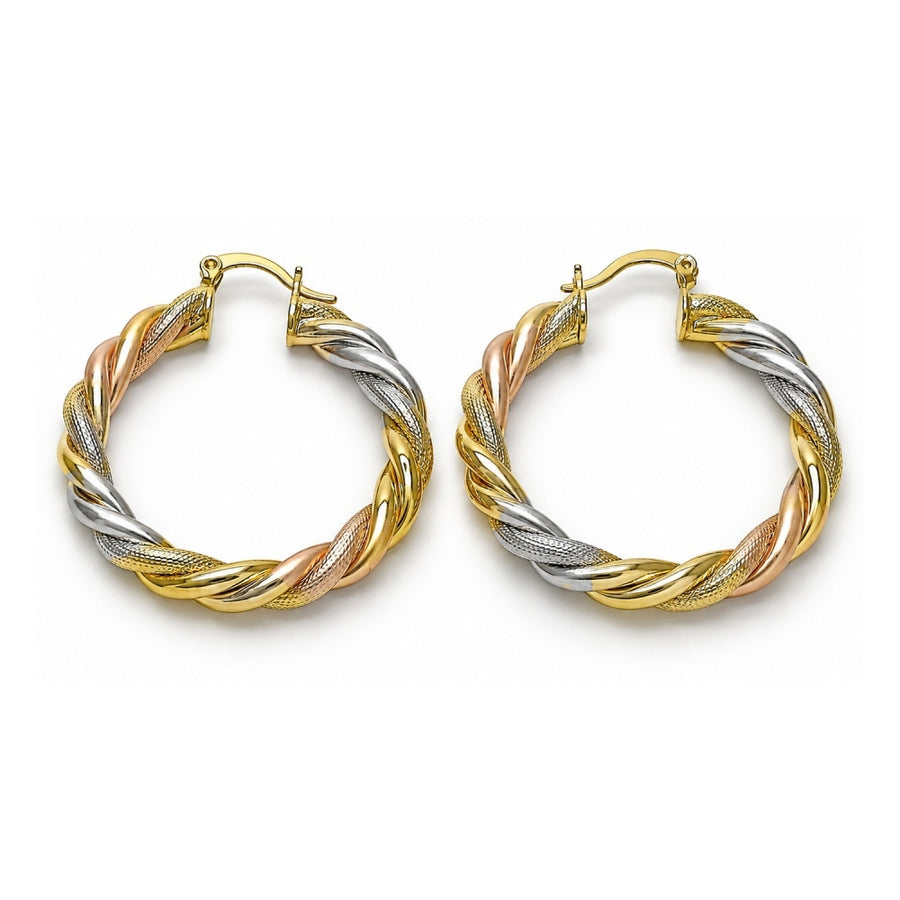 Oro Laminado Medium Hoop, Gold Filled Style Twist Design, Matte Finish, Tricolor