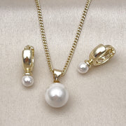 Oro Laminado Earring and Pendant Adult Set, Gold Filled Style Ball Design, with Ivory Mother of Pearl, Polished, Golden Finish