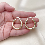 Oro Laminado Medium Hoop, Gold Filled Style Hollow Design, Diamond Cutting Finish, Golden Finish