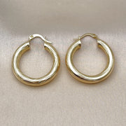Oro Laminado Medium Hoop, Gold Filled Style Hollow Design, Diamond Cutting Finish, Golden Finish