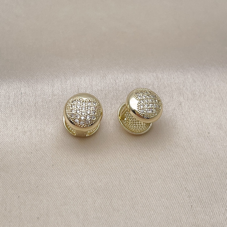 Oro Laminado Huggie Hoop, Gold Filled Style Heart Design, with White Micro Pave, Polished, Golden Finish