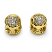 Oro Laminado Huggie Hoop, Gold Filled Style Heart Design, with White Micro Pave, Polished, Golden Finish