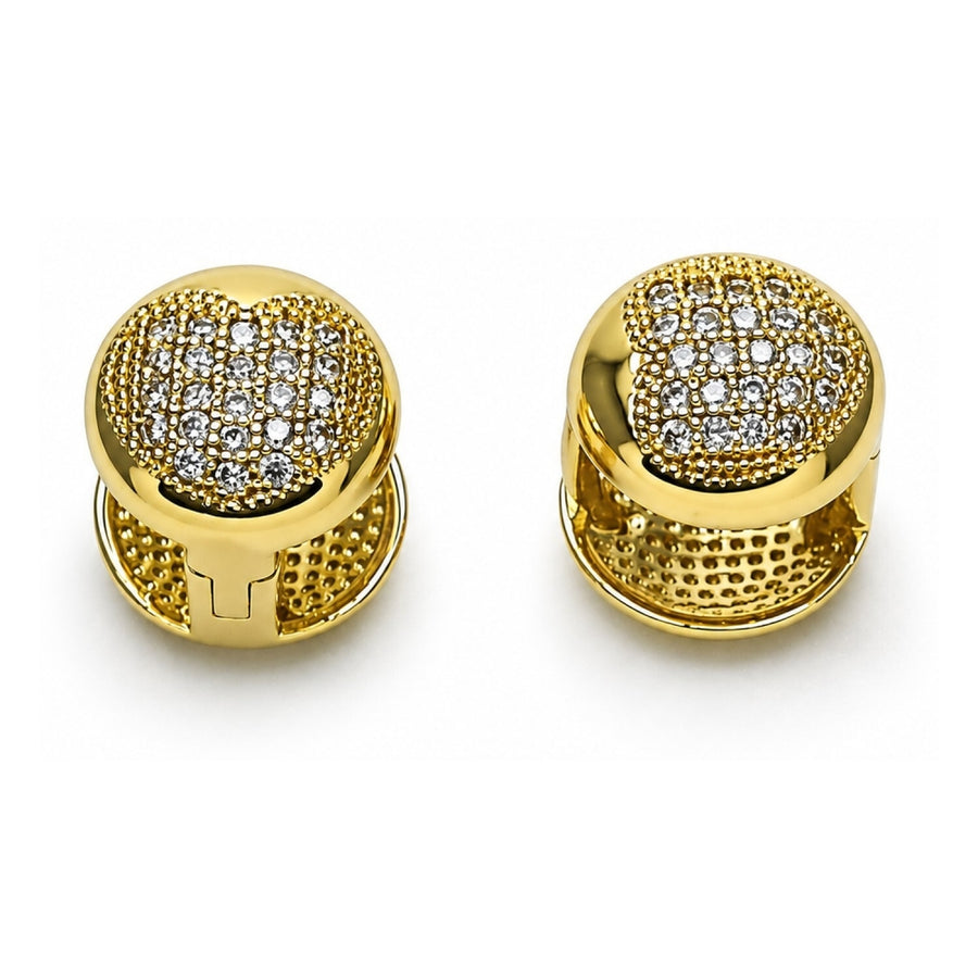 Oro Laminado Huggie Hoop, Gold Filled Style Heart Design, with White Micro Pave, Polished, Golden Finish