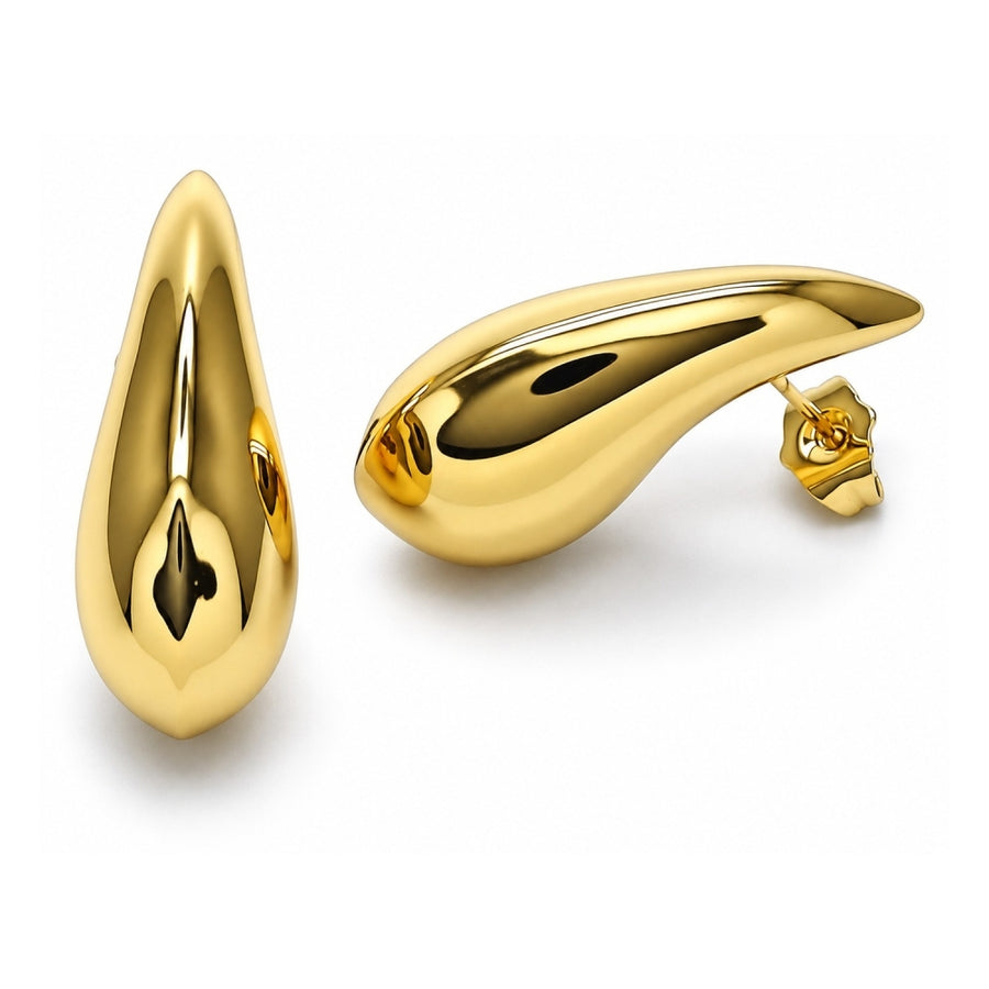 Oro Laminado Stud Earring, Gold Filled Style Teardrop and Hollow Design, Polished, Golden Finish